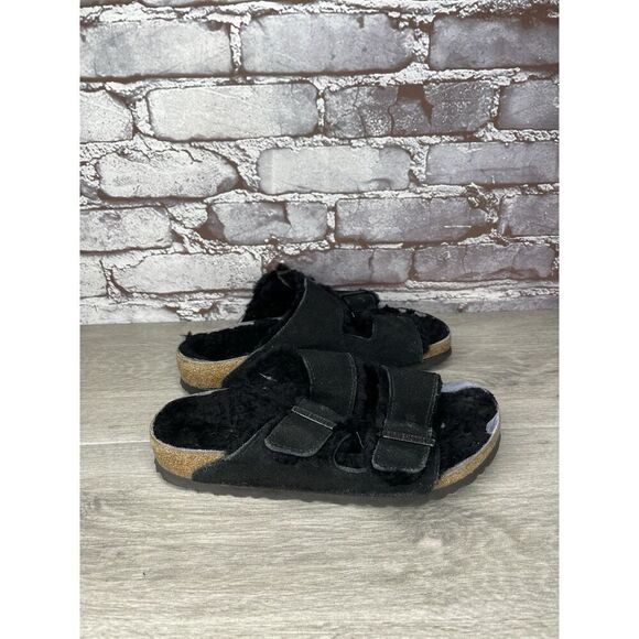 Birkenstock Arizona Black Suede Fur Cork Slides Sandals Women’s Sz 37EU/6.5M US - Picture 3 of 16